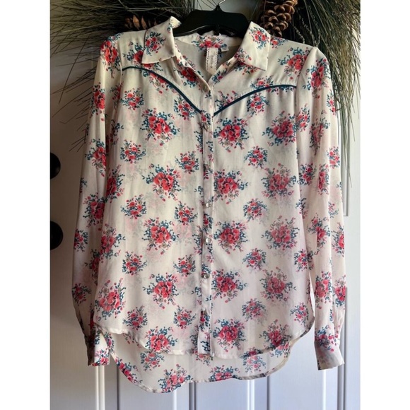 Women’s South Western Wrangler Style Floral Button Up Blouse/Top Size Medium - Picture 2 of 16